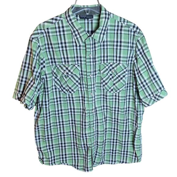Rocawear Men's Big & Tall 2x Green Gray Plaid Collared Cotton Snap Closure Shirt - Picture 1 of 5